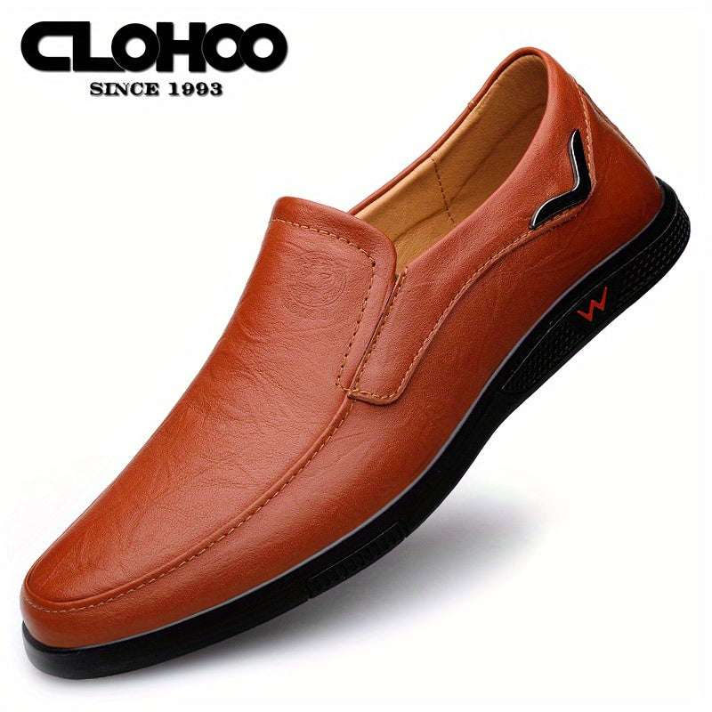 CLOHOO Men's Loafers, Elegant Cowhide, Anti-Slip