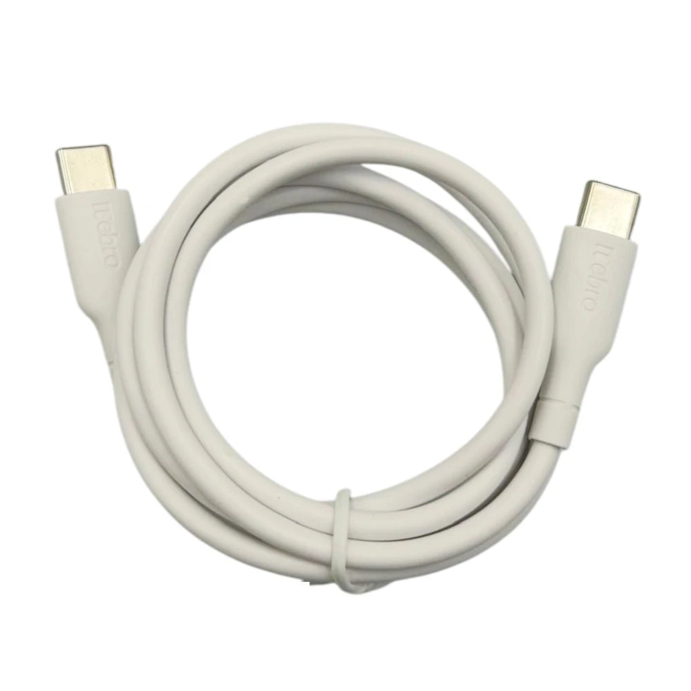 Cáp trắng có hai đầu USB-C, cuộn tròn gọn gàng.