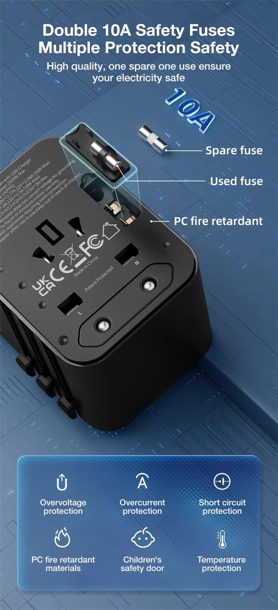 Bộ Chuyển Đổi Du Lịch JINGMIN 4 Cổng AC, 3 Cổng USB-C - Daisan Mart