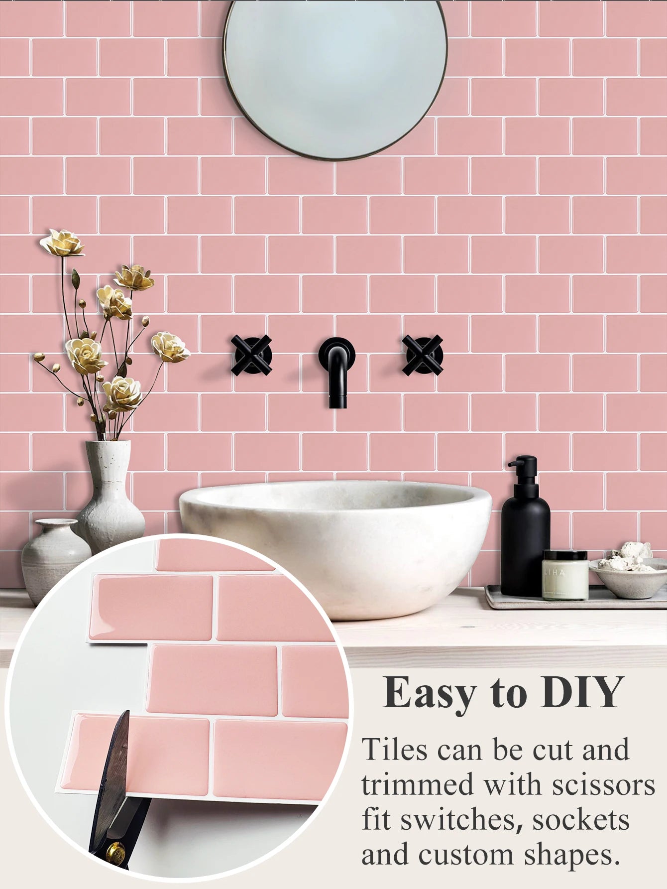5PCS 3D Wall Tile Stickers Kitchen Backsplash Waterproof Heat Resistant Wallpaper 12x12 Inch Strong Adhesive for Home Decoration