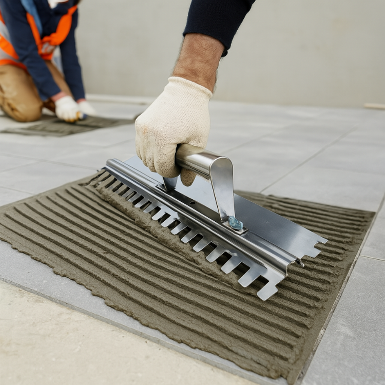 Serrated trowel for wall and floor tiles 