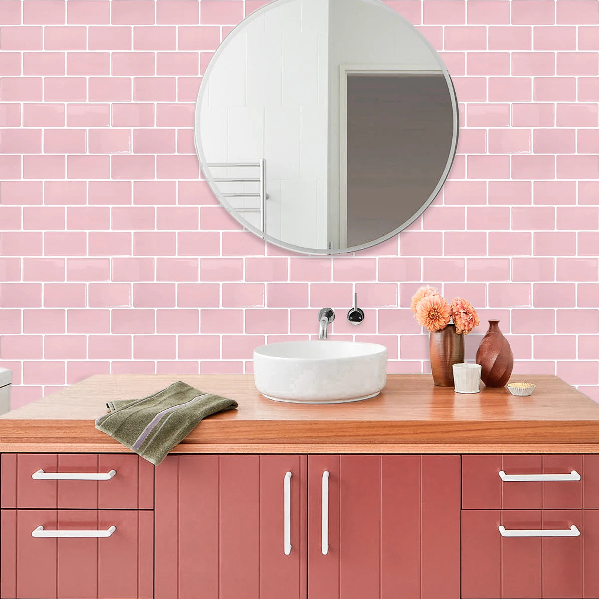 5PCS 3D Wall Tile Stickers Kitchen Backsplash Waterproof Heat Resistant Wallpaper 12x12 Inch Strong Adhesive for Home Decoration