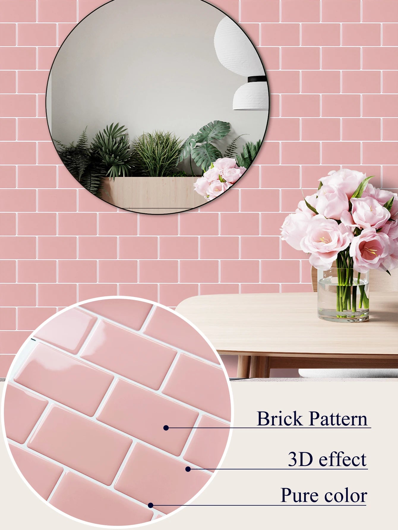 5PCS 3D Wall Tile Stickers Kitchen Backsplash Waterproof Heat Resistant Wallpaper 12x12 Inch Strong Adhesive for Home Decoration