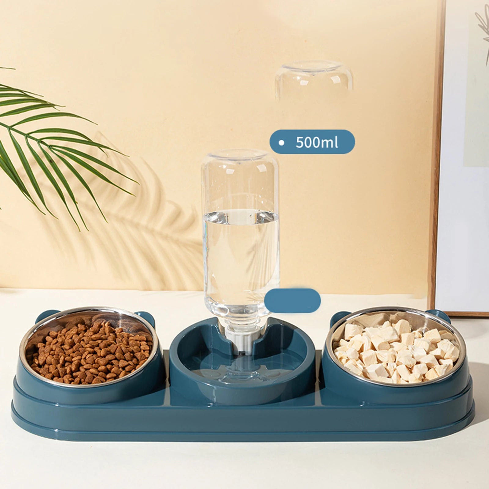 三合一多功能寵物餵食器，附自動飲水器和可拆卸碗，適用於乾濕食物，適合貓咪、狗、兔子等寵物。