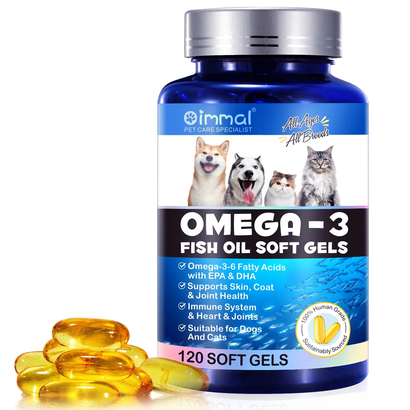 Omega-3 Fish Oil Capsules Support Heart, Skin, and Joints for Pets