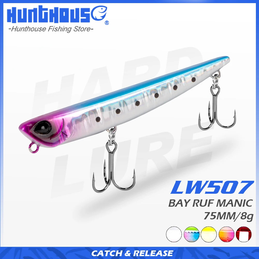 Hunthouse Sinking Pencil Fishing Lure 75mm/8g Bay RUF MANIC Stickbait BKK Hook Hard Lure For Seabass Fish Tackle lw507
