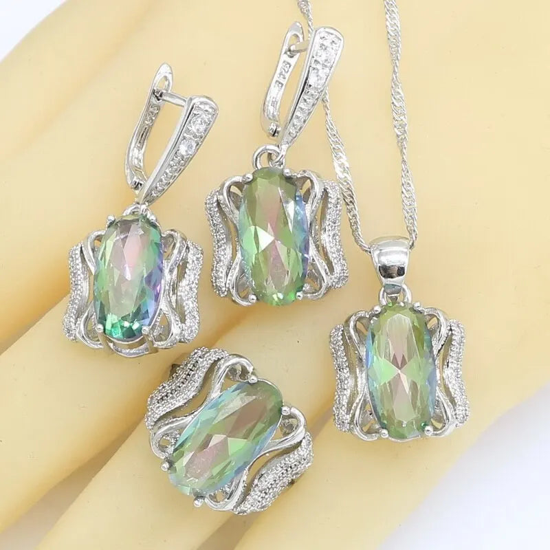 Rainbow Topaz Silver Jewelry Set for Women