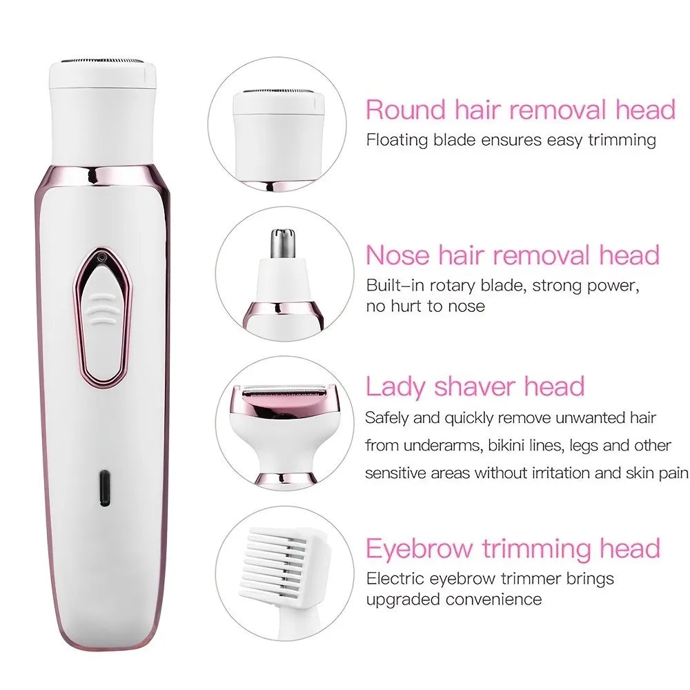 4 in 1 Electric Hair Removal Device Painless Epilator For Face Nose Legs and Underarm Bikini Trimmer Removal Shaver Cleaning Set