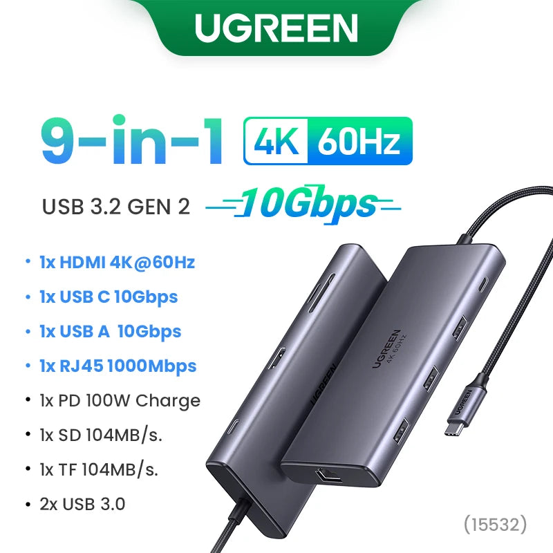 Hub USB-C UGREEN 10Gbps 4K60Hz Đa Năng Cho Laptop