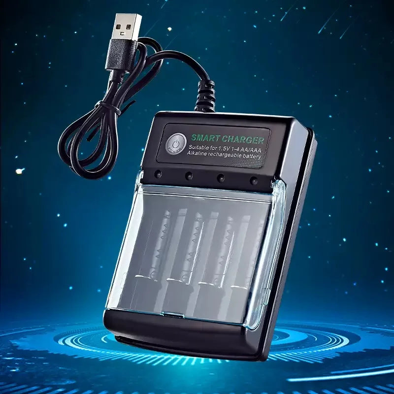 Sạc Pin Thông Minh 4 Khe USB 1.5V AA Có Nắp Bảo Vệ