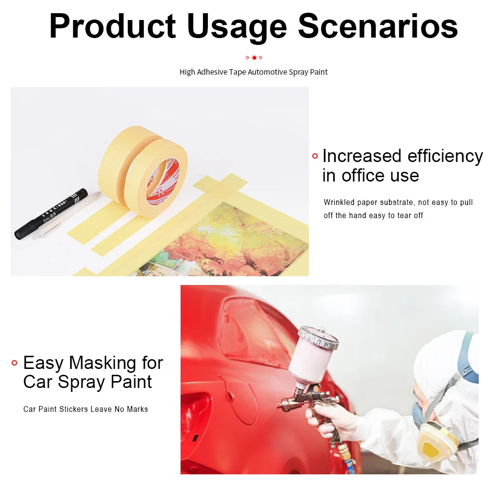 50M Crepe Paper Tape Car Painting Protection Paper Tape No Glue Residue Masking Adhesive Tapes Spray Paint Masking Art Stickers - Daisan Mart