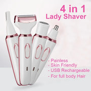 4 in 1 Electric Hair Removal Device Painless Epilator For Face Nose Legs and Underarm Bikini Trimmer Removal Shaver Cleaning Set