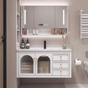 European ceramic modern wall mounted bathroom cabinet with makeup mirror, wash basin, bathroom storage furniture 