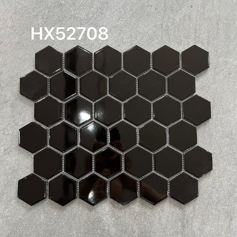 Modern Hexagon Black Ceramic Mosaic Tile Antibacterial