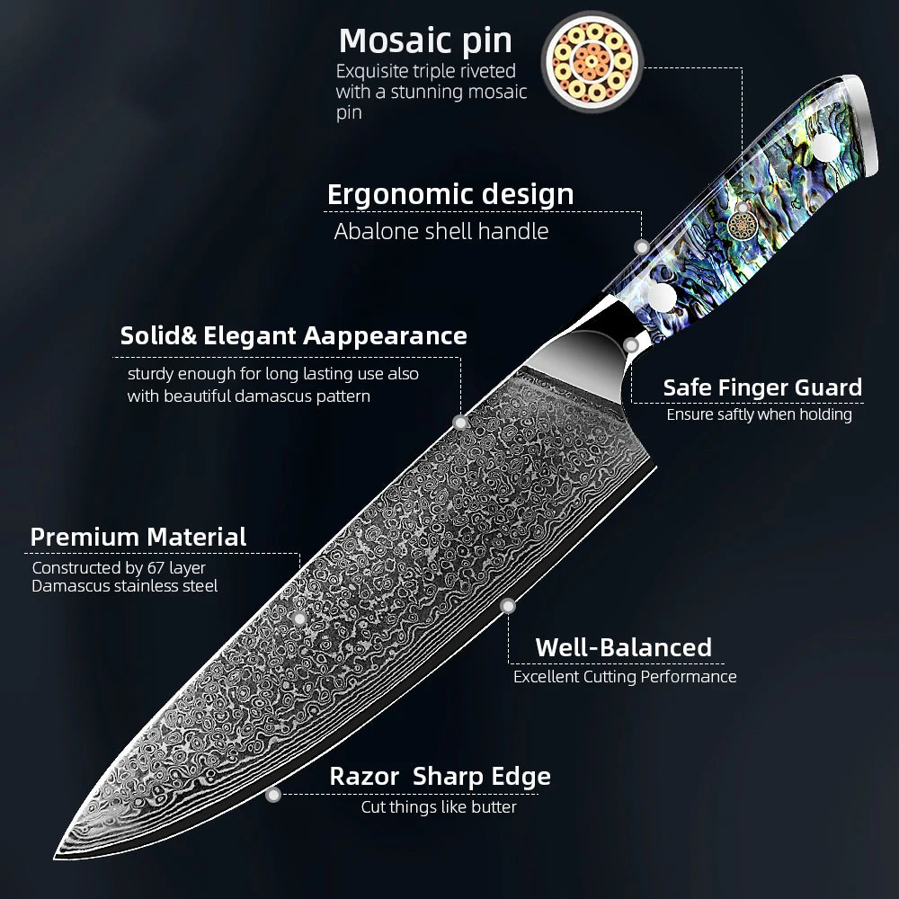 Damascus Kitchen Knife VG10 67 Layers Abalone Shell Handle