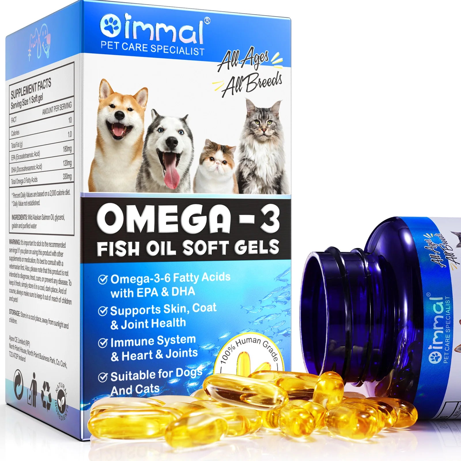 Omega-3 Fish Oil Capsules Support Heart, Skin, and Joints for Pets