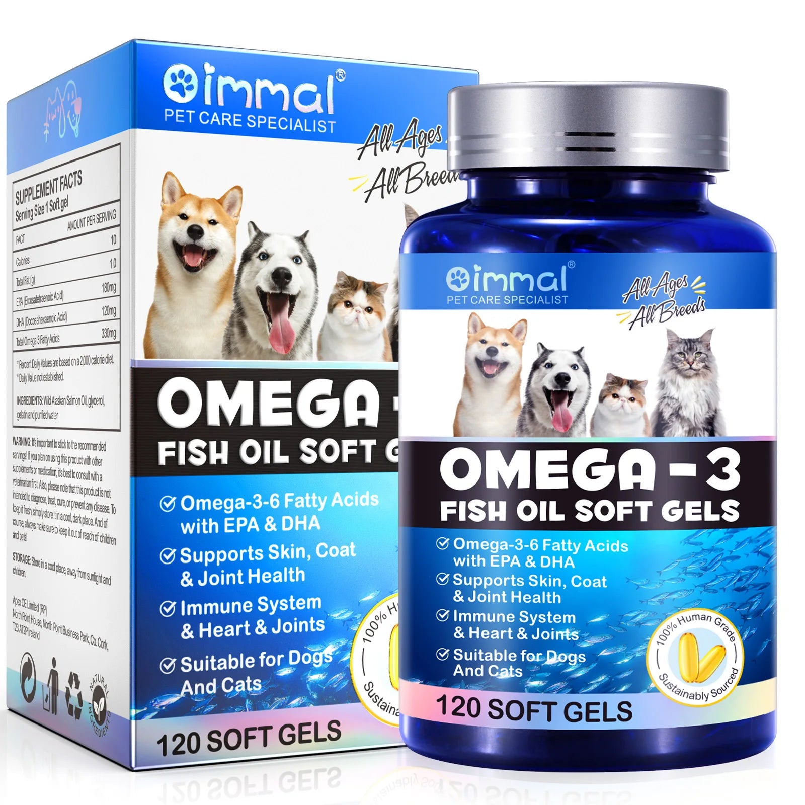 Omega-3 Fish Oil Capsules Support Heart, Skin, and Joints for Pets