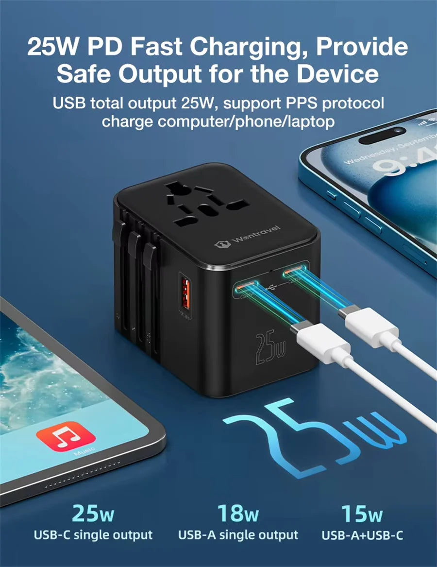 JINGMIN Bộ Chuyển Đổi Du Lịch Đa Năng 4 Cổng AC 2 USB-C - Daisan Mart