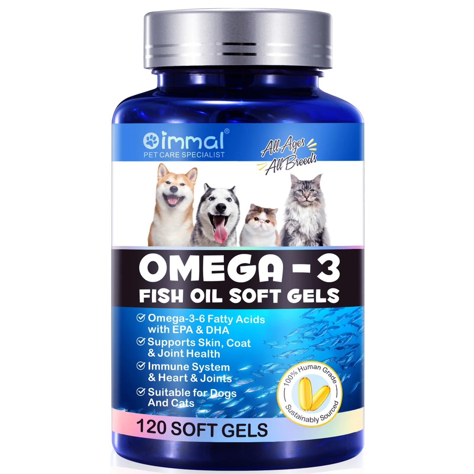 Omega-3 Fish Oil Capsules Support Heart, Skin, and Joints for Pets