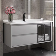 Aluminum wall mounted washbasin cabinet with LED light, anti-fog mirror 