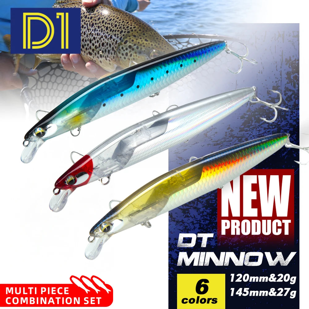 D1 Multi Piece Set Floating Minnow Fishing Lure 120mm/145mm Flash Flake Assassin Floating Hard Bait For Pike Bass Tackle