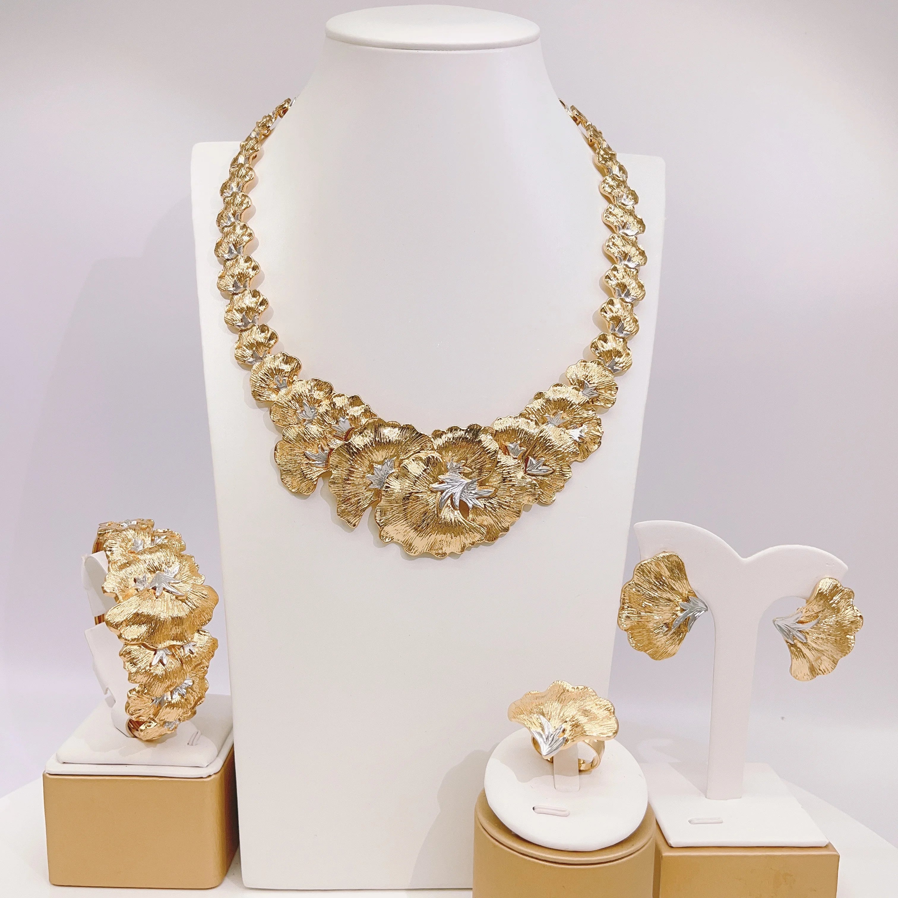 SYHOL Elegant Gold Flower Party Jewelry Set