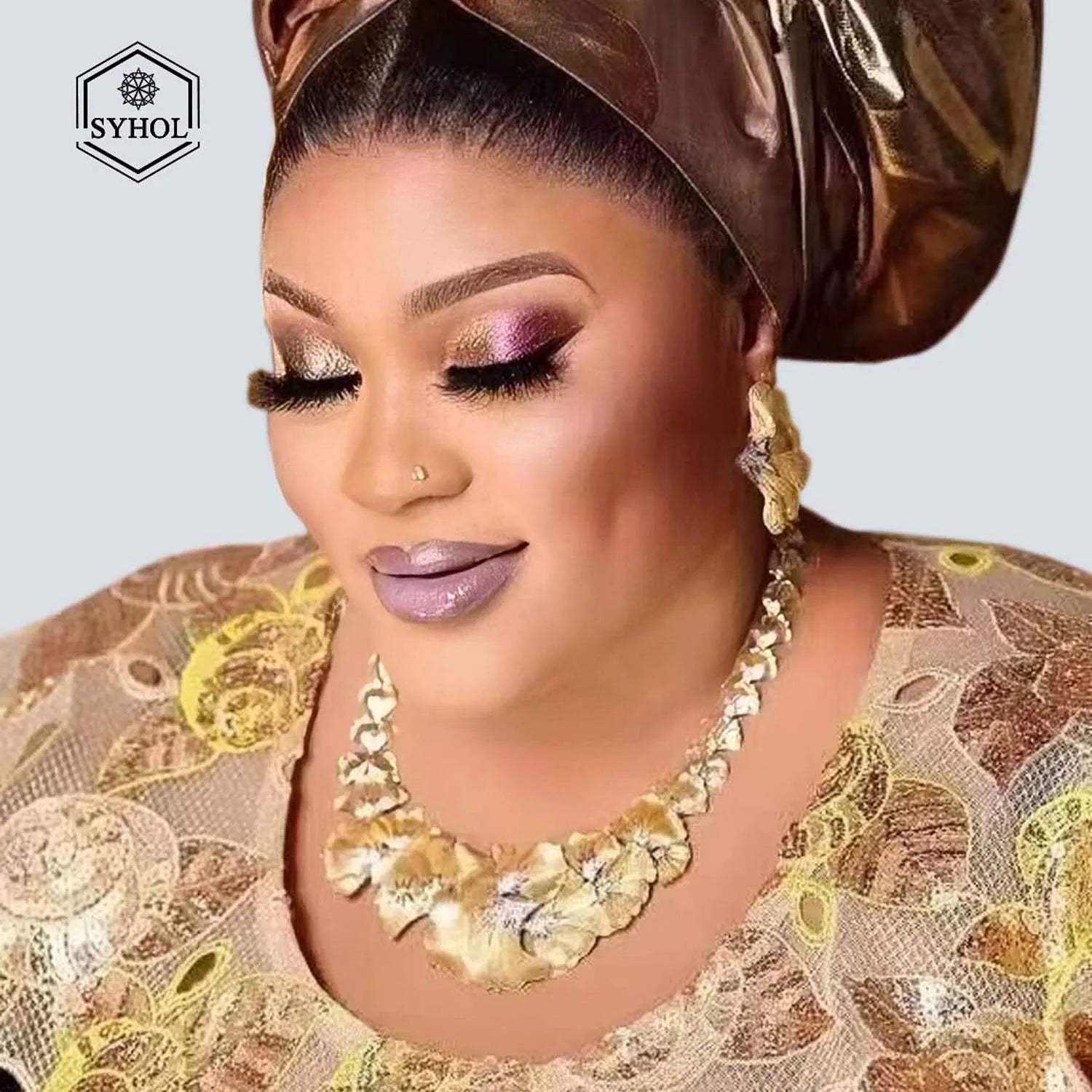 SYHOL Elegant Gold Flower Party Jewelry Set