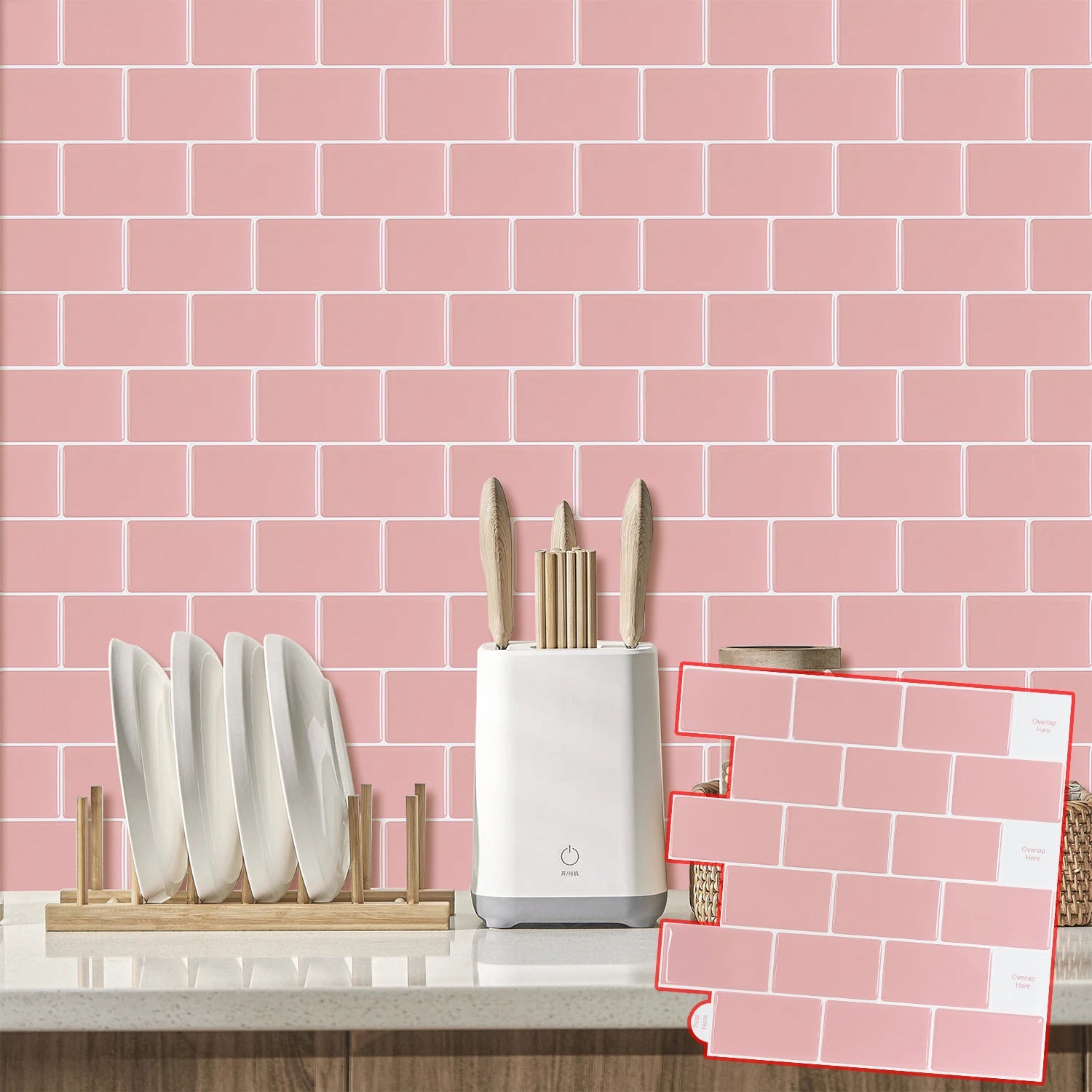 5PCS 3D Wall Tile Stickers Kitchen Backsplash Waterproof Heat Resistant Wallpaper 12x12 Inch Strong Adhesive for Home Decoration