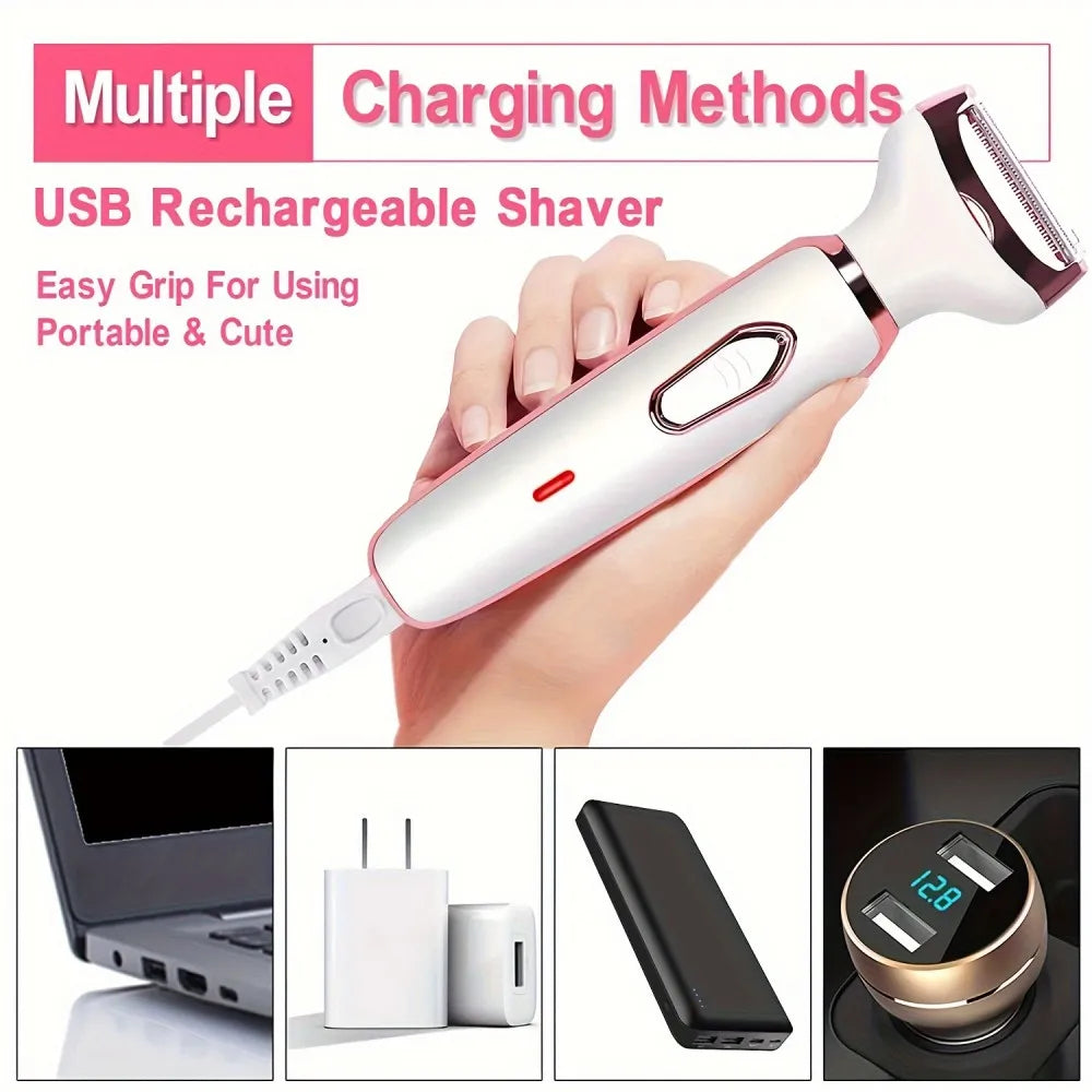 4 in 1 Electric Hair Removal Device Painless Epilator For Face Nose Legs and Underarm Bikini Trimmer Removal Shaver Cleaning Set