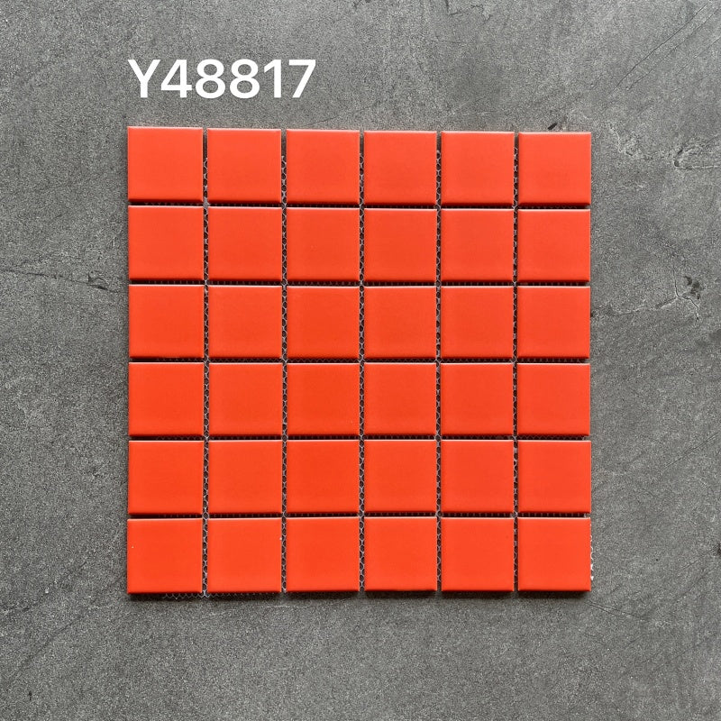 Modern orange ceramic mosaic tiles 48x48mm, antibacterial, fireproof 