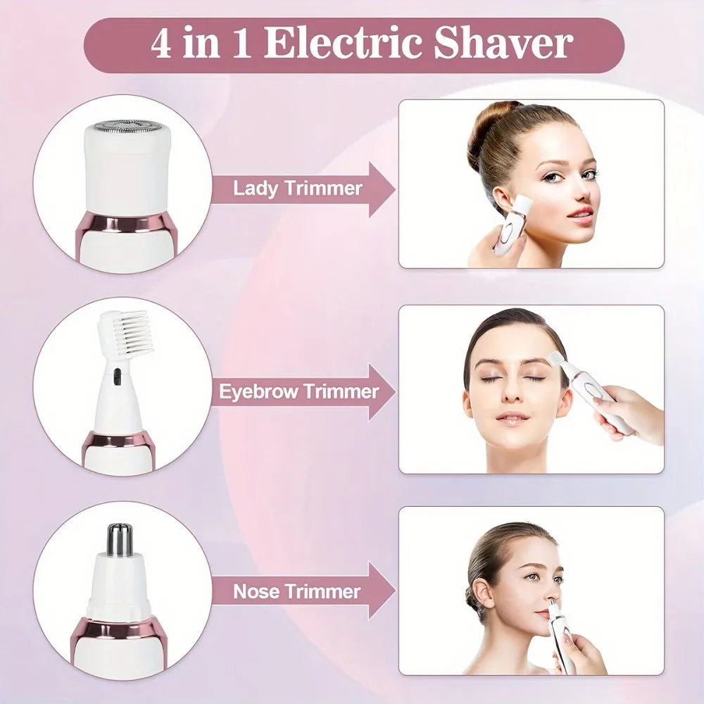 4 in 1 Electric Hair Removal Device Painless Epilator For Face Nose Legs and Underarm Bikini Trimmer Removal Shaver Cleaning Set