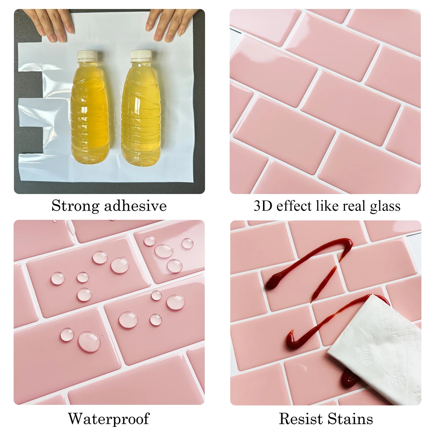 5PCS 3D Wall Tile Stickers Kitchen Backsplash Waterproof Heat Resistant Wallpaper 12x12 Inch Strong Adhesive for Home Decoration
