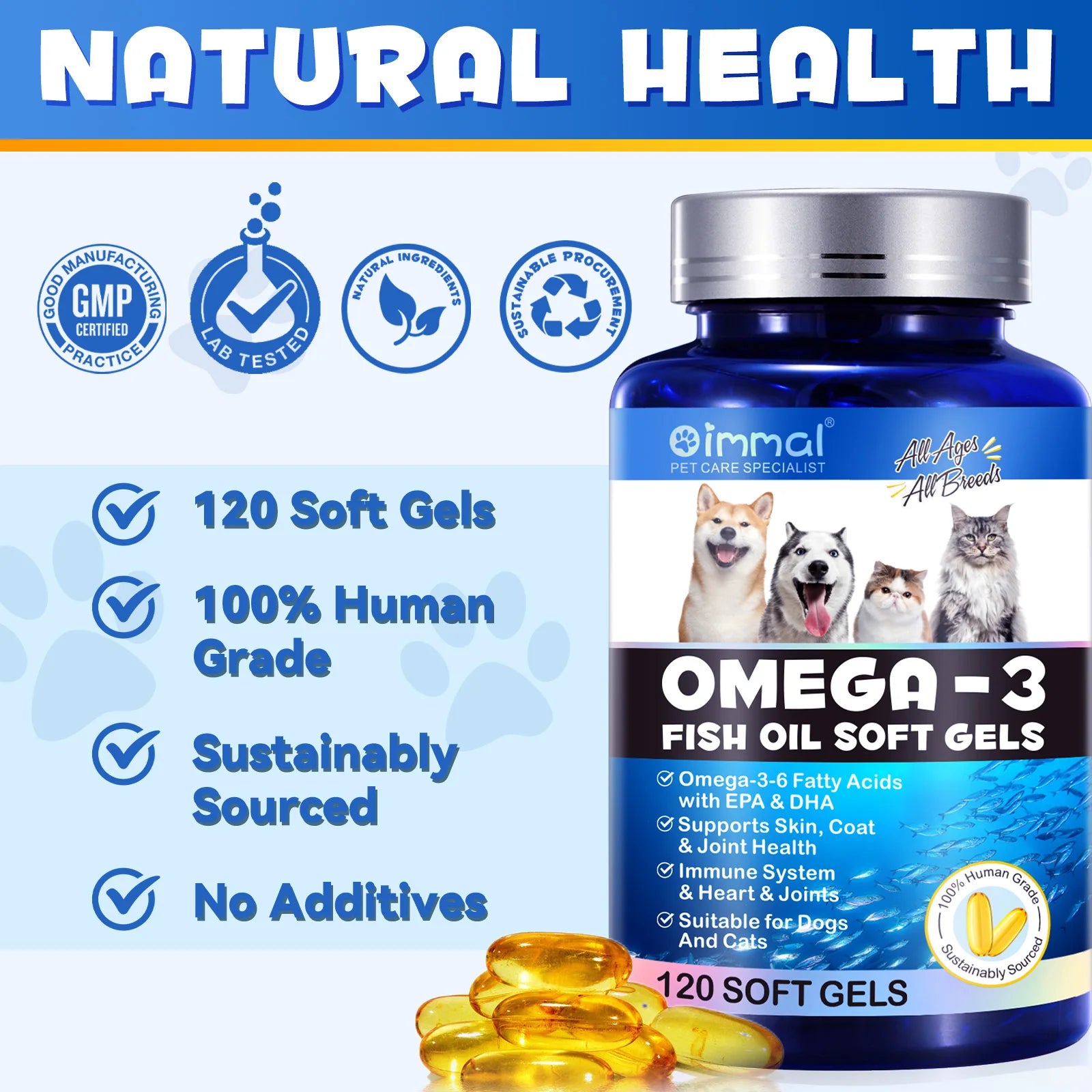 Omega-3 Fish Oil Capsules Support Heart, Skin, and Joints for Pets