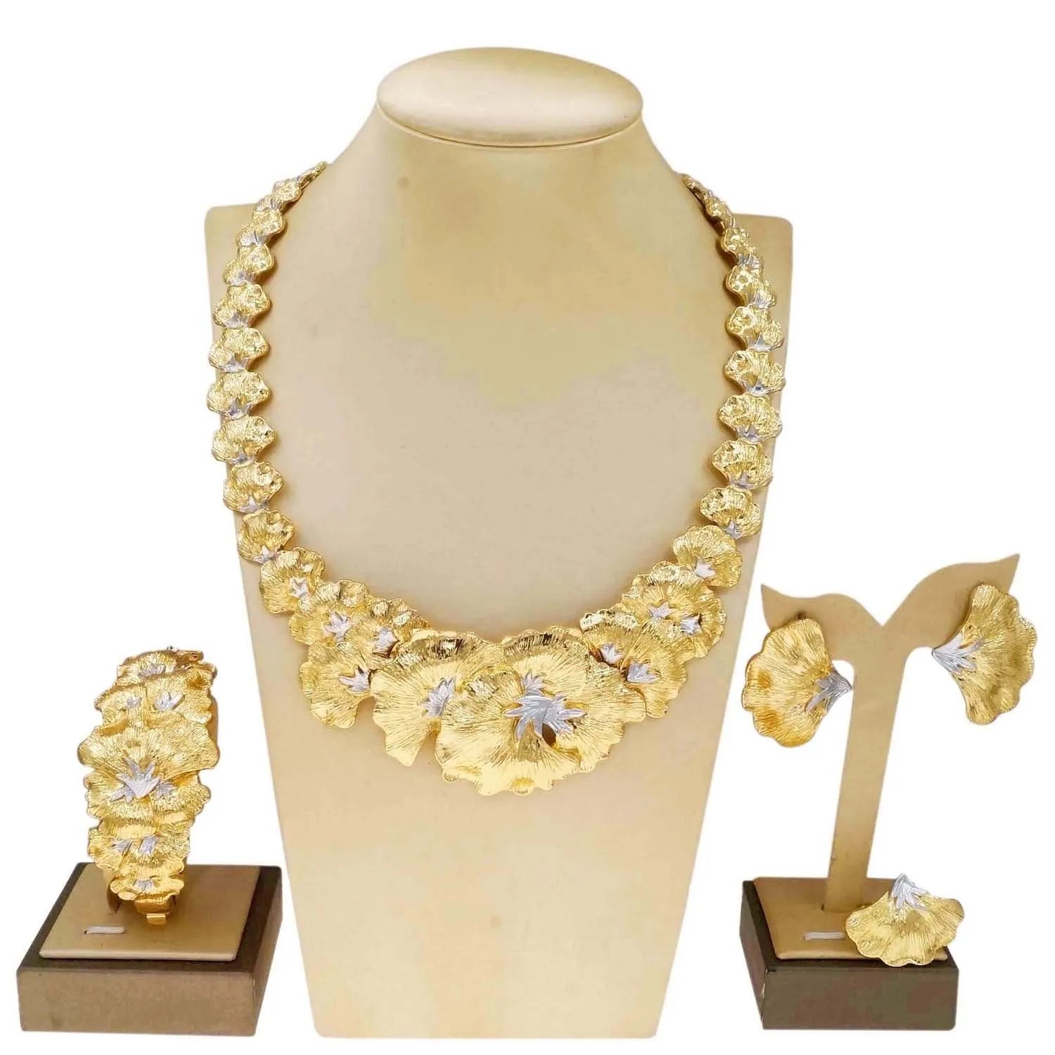 SYHOL Elegant Gold Flower Party Jewelry Set