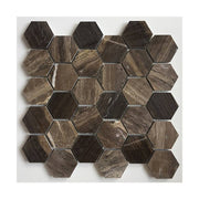 Hexagonal stone mosaic tile 255x265mmmm wood color
