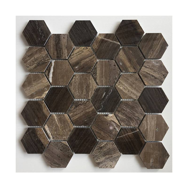 Hexagonal stone mosaic tile 255x265mmmm wood color