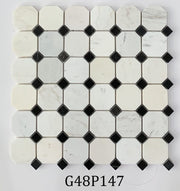 Milky white and black corner cut mosaic stone G48P147