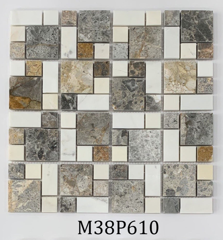Mixed Mosaic Stone 23x48 DK + Milky White M38P601