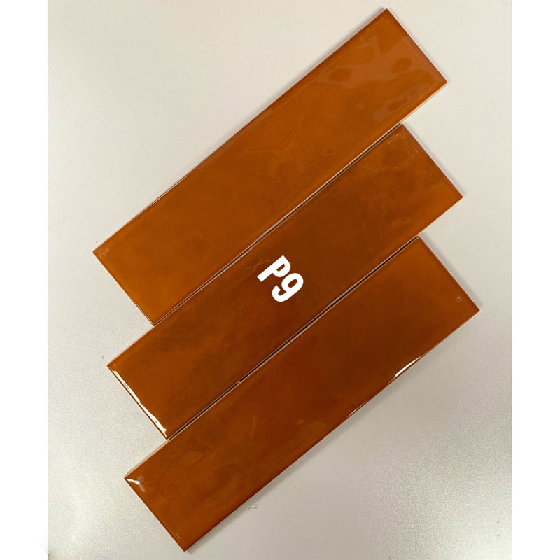 Glossy orange brown tile with curved surface 75x300mm M7532P9