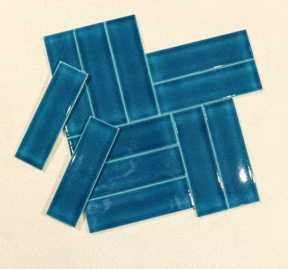 Blue crackle glazed ceramic tile 60x200mm code MBL60218