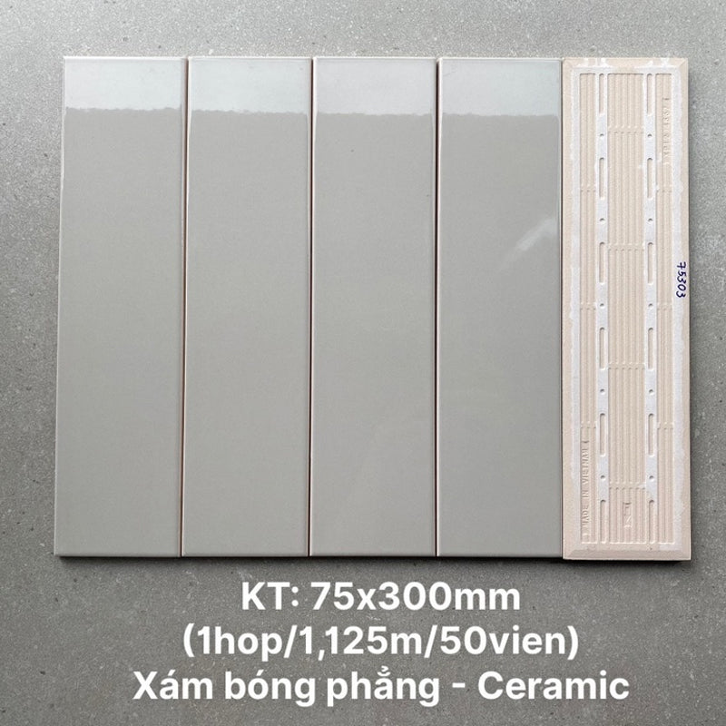 High-quality warm gray glossy flat tile KT 75x300mm PSTA75303