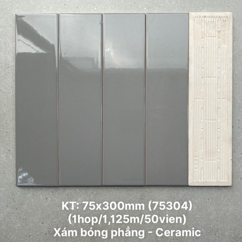 High-quality flat glossy gray tile, 75x300mm, PSTA75304