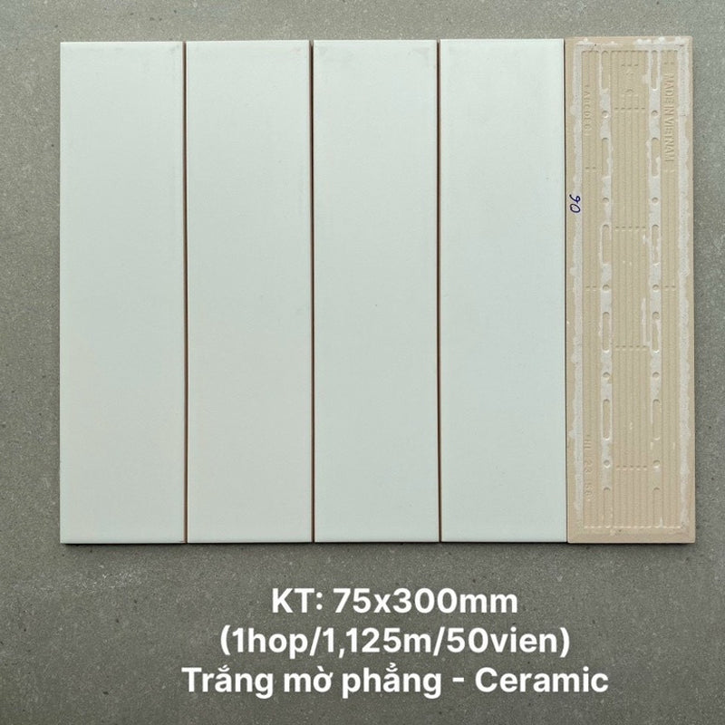 Premium flat white matte tile 75x300mm PSTA75306