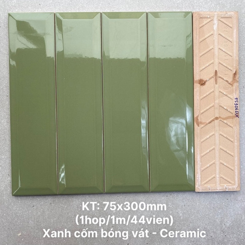 High-quality glossy green beveled tile, size 75x300mm PSTA75306DX5