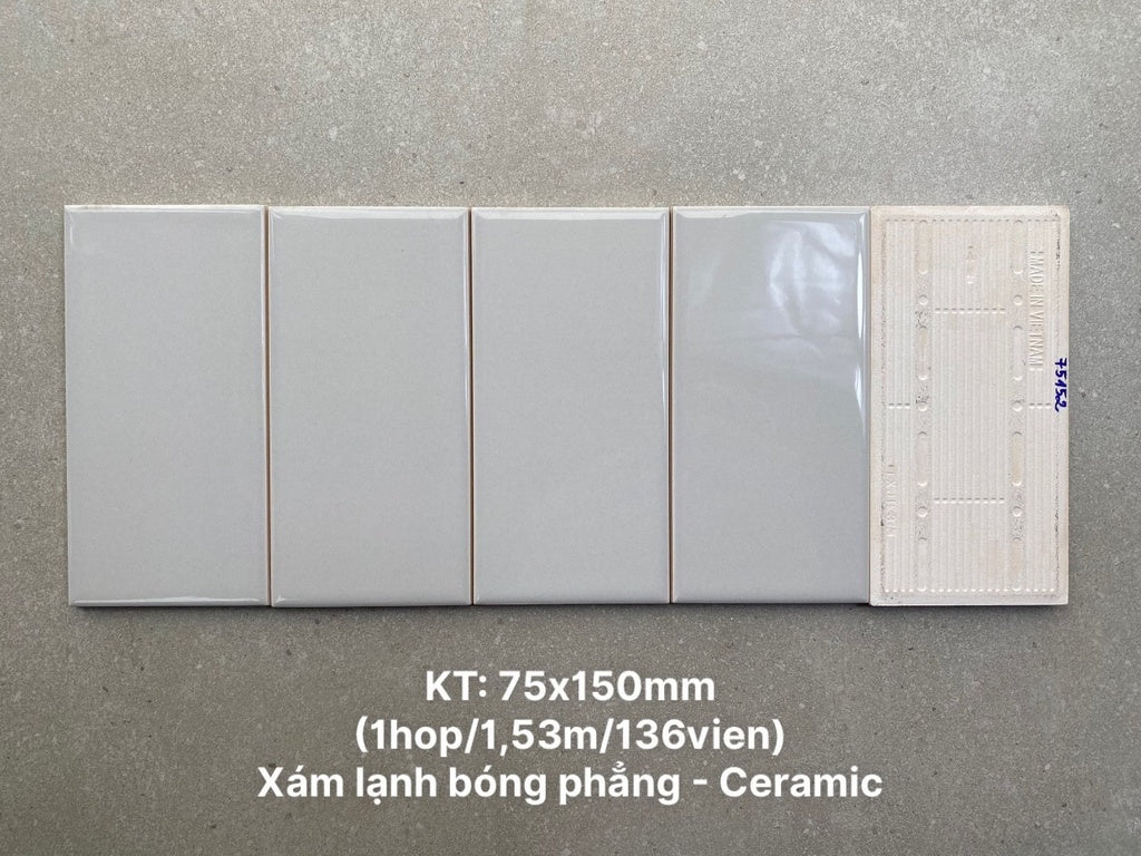 Flat glossy cold gray tile size 75x150mm STA75152