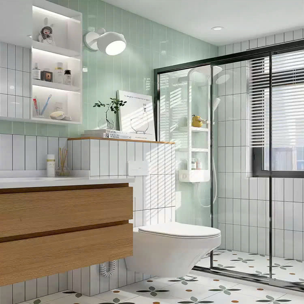 Premium light mint green glossy flat tile size 75x300mm code STA75315_S 