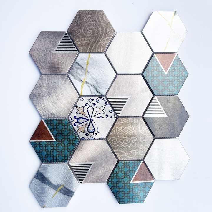 73mm hexagon aluminum mosaic tiles modern design interior wall decoration kitchen living room graphic design available 