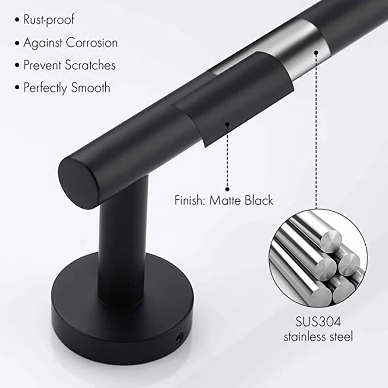 Black Wall-mounted Black Stainless Steel Towel Rack Set Towel Bar Toilet Paper Holder Robe Towel Hooks Bathroom  Accessories Kit - Daisan Mart