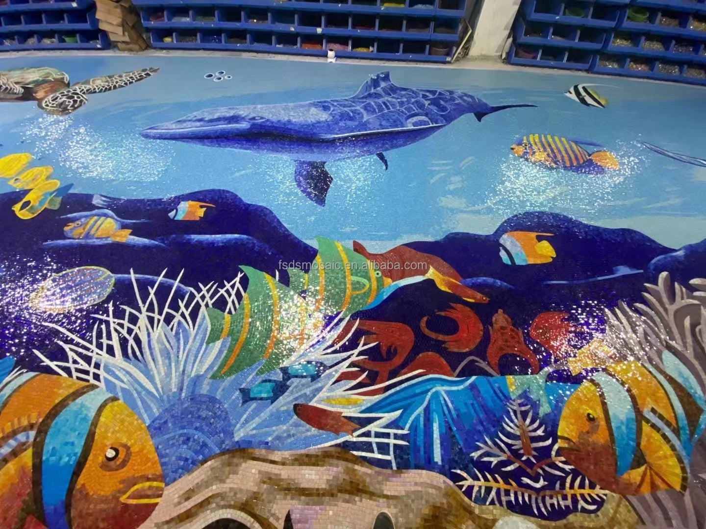 Sea turtle art glass mosaic painting for high-end bathroom decoration 