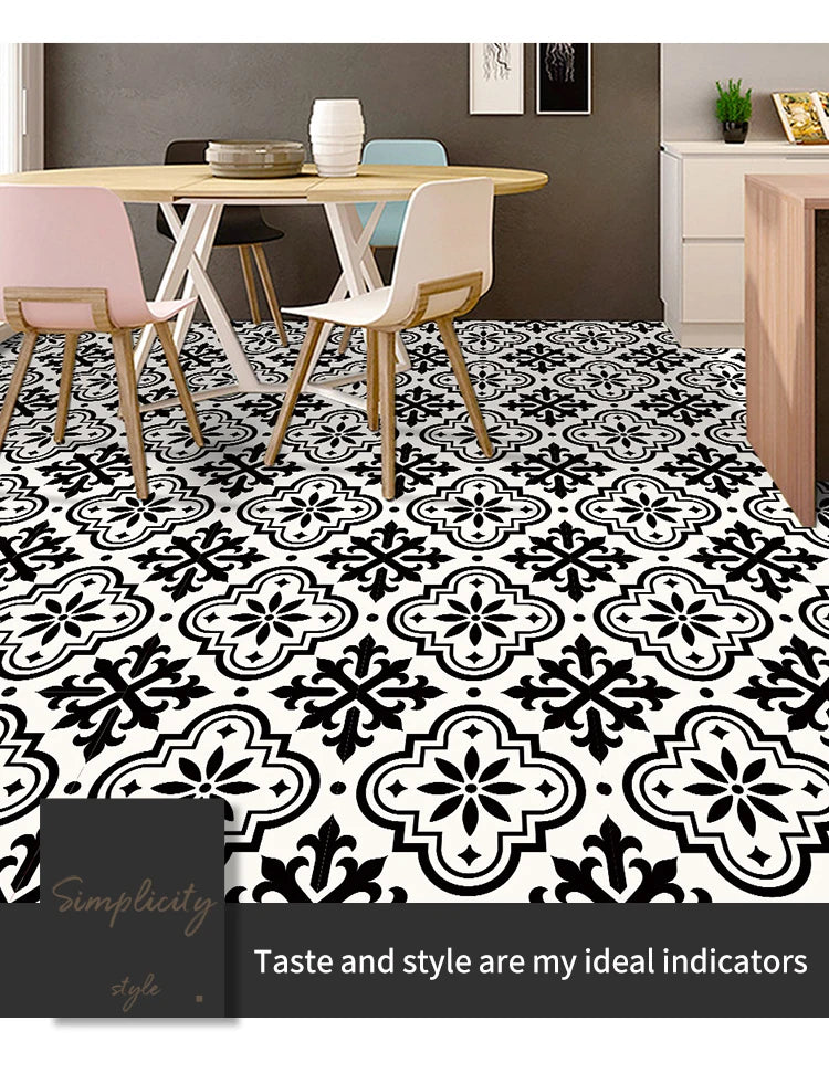 Classic European Black And White Tile Floor Stickers 3D Adhesive Kitchen Corridor Decoration Wallpaper Waterproof